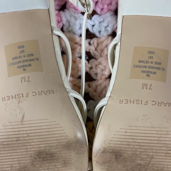 Marc Fisher Cream Off White Quilted Strappy Sandals Heels Hamora 7 M Square Toe - Picture 7 of 11